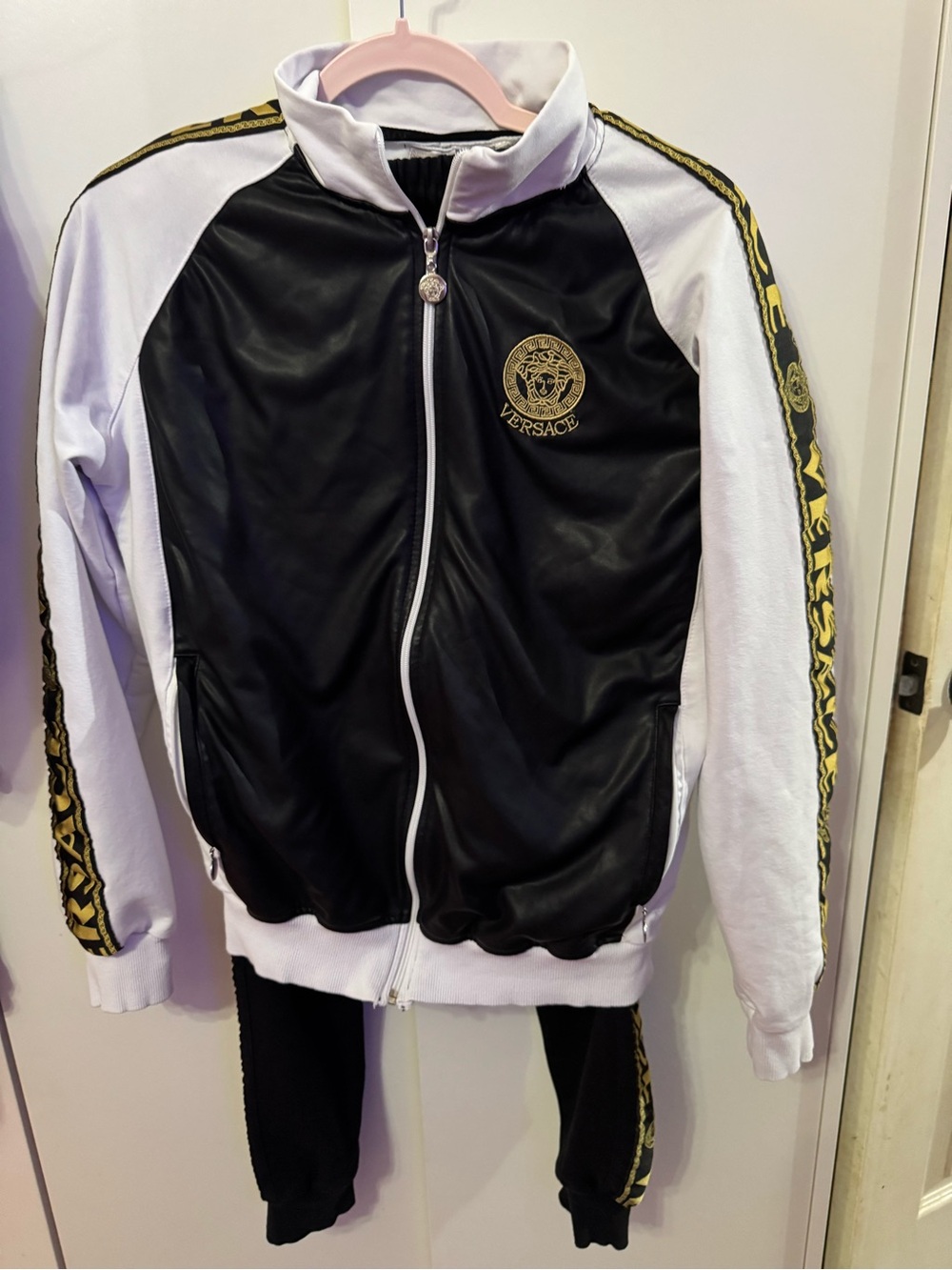 Versace Black White Track Jacket with Gold Medusa Trim